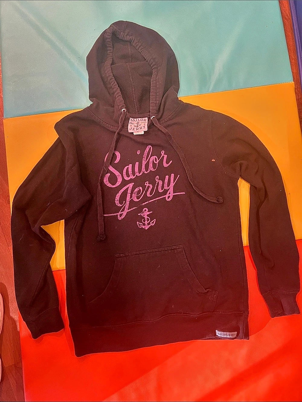 Women Sailor Jerry Anchor Logo Hoodie Black & Purple Size Small